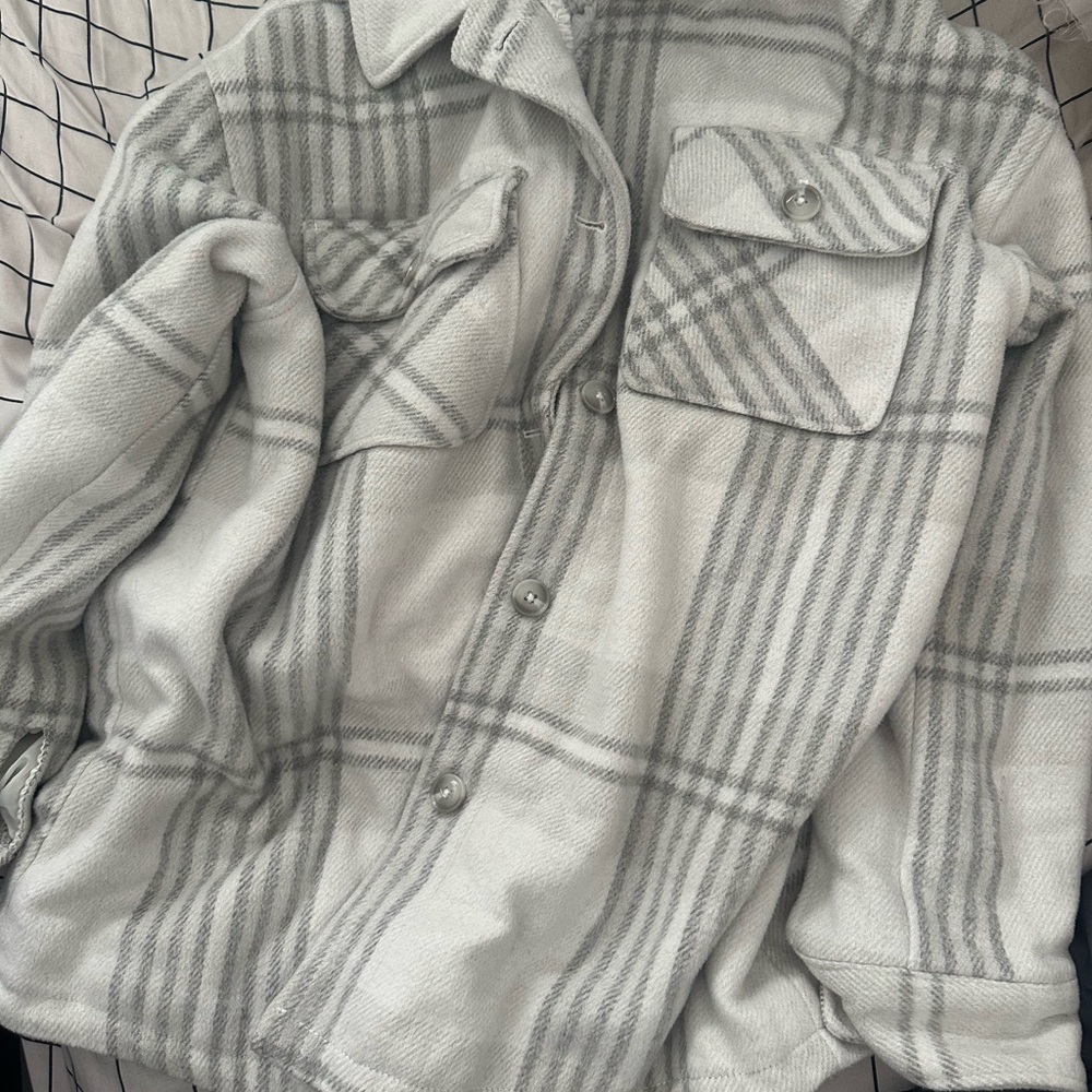 Ardene Oversized Heavy Sherpa-Lined Grey Plaid Shacket